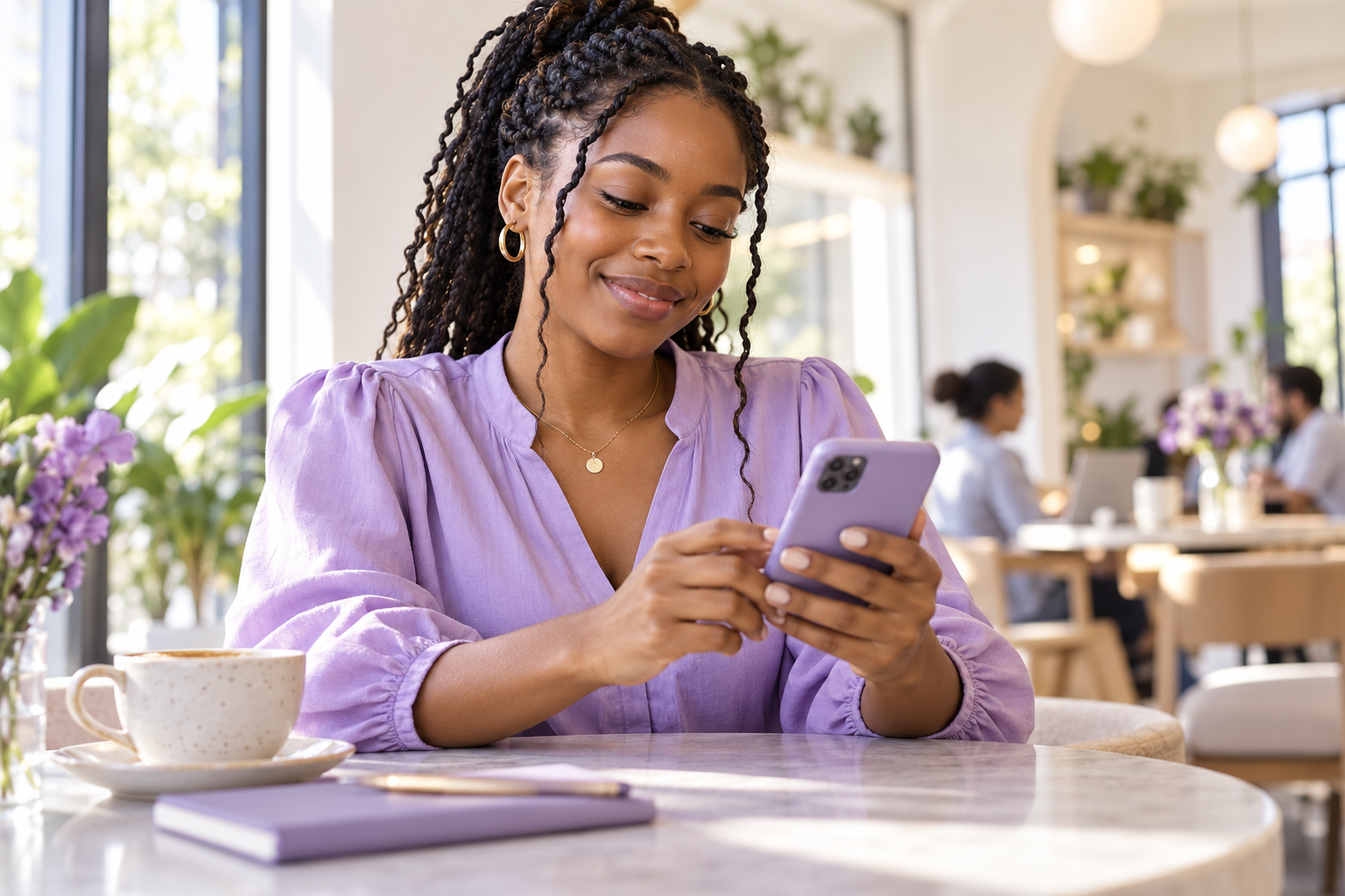 A woman using her phone for everyday banking